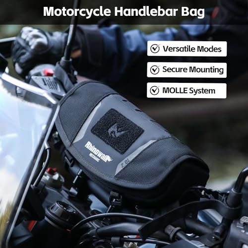 Rhinowalk 2L Motorcycle Handlebar Bag, Bar Bag with Rain Cover & Shoulder Strap for Dual Sport ADV Touring