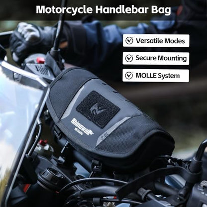 Rhinowalk Motorcycle Handlebar Bag 2L Handle Pouch with Rain Cover & Shoulder Strap, Fits ADV Enduro Touring Motorbikes
