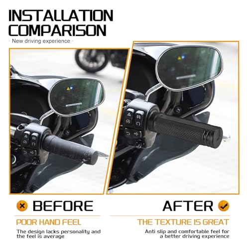 Motorcycle Hand Grips Handlebar Grips Fit for Harley Touring 2008-2025 Trike 2008-2025 Softail 2016-2024, 1 Inch Electronic Throttle Hand Grips - color: All Black
