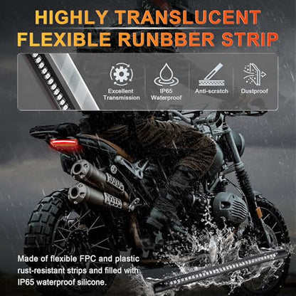 LivTee Universal 8" Flexible LED Light Strip with Tail Brake Stop Turn Signal Lights All-in-one for Motorcycle Scooter Quad Cruiser Off Road, Red/Amber - color: Rear