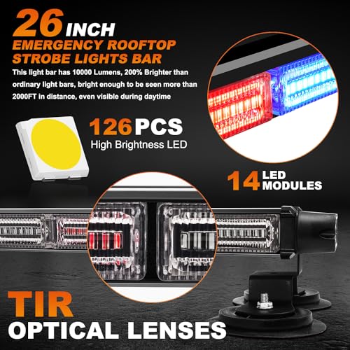 ASPL 26inch 126 LED Emergency Rooftop Strobe Lights Bar w/Controller Double Side Warning Hazard Snow Plow Flashing Light Traffic Advisor Safety Light for Work Trucks Vehicles Tow Pickup(Red/Blue) - color: Red/Blue