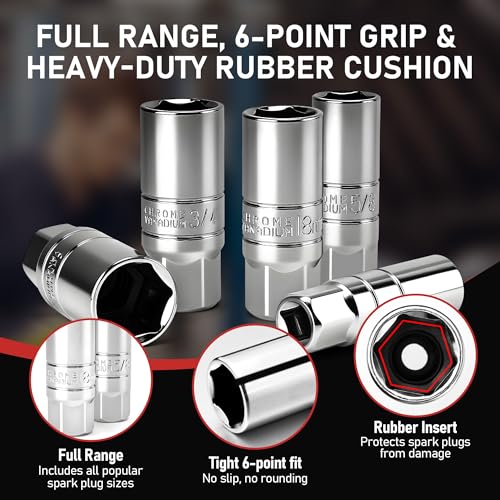 13pc 3/8" Spark Plug Socket Set with Installation Tube, 3/8" Drive Ratchet Wrench,3 Extension Bars(3",6",10")，Spark Plug Socket Sets, Gap Tool, U Joint,1/2" to 3/8" Adapter (13pcs) - style: Standard Set