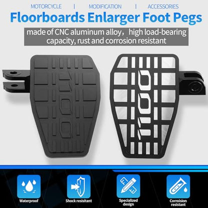 Wide Motorcycle Foot Pegs Pedal Compatible with Honda Rebel 1100 CMX1100 (2021-2025 CMX 1100 DCT), Aluminium Footrest Footpeg Extension Enlarge Step Board Extender (Black-Sliver)