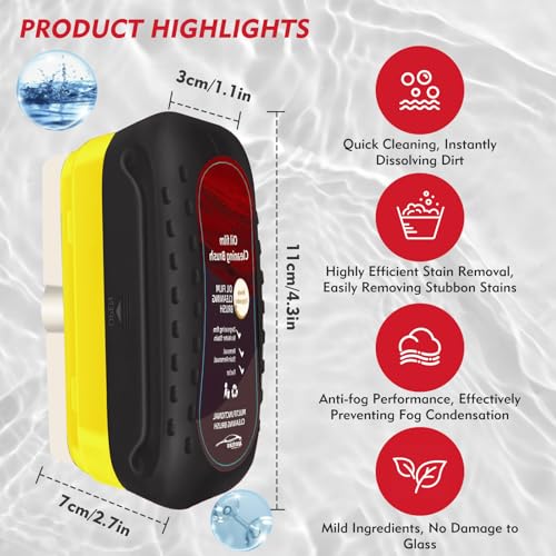 Automotive Oil Film Cleaning Brush with Reusable Foam Sprayer, Upgraded Antifog Glass Cleaning Board, Glass Oil Film Remover for Car Windows & Windshields (Black)