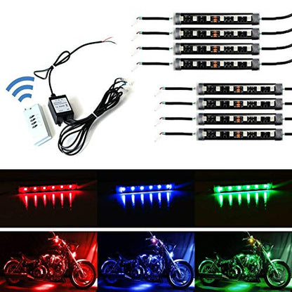 iJDMTOY 8pc Motorcycle Underglow LED Strip Light Kit RGB Neon Accent Light Ground Effect Atmosphere Lighting Kit for Motorbike Trikes Golf Carts ATVs UTVs Decoration