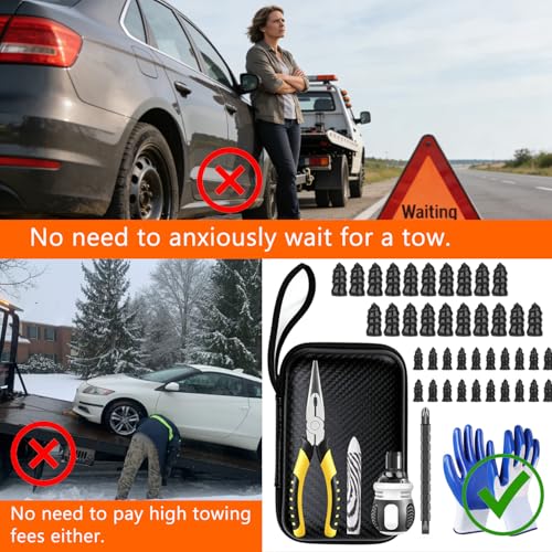 Tire Repair Kit, Tire Plug Kit, No Need to Remove Tire, Quick Flat Tire Repair Tool with Plug Screws, Portable Kit for Cars, Trucks, Motorcycles & SUVs - color: Emergency Tire Repair Kit