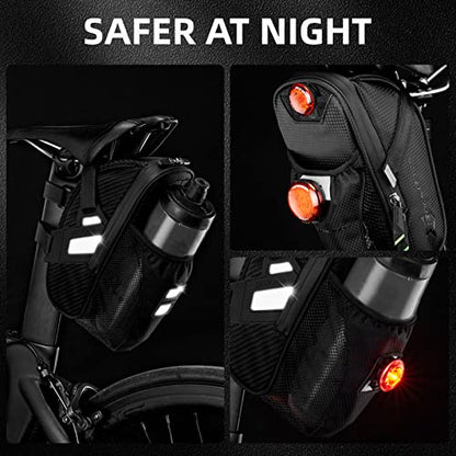 ROCKBROS Bike Saddle Bags with Water Bottle Pouch Waterproof Bike Bags Under Seat Pack for Mountain Road Saddle Bag Bicycles Storage Bag - color: Black