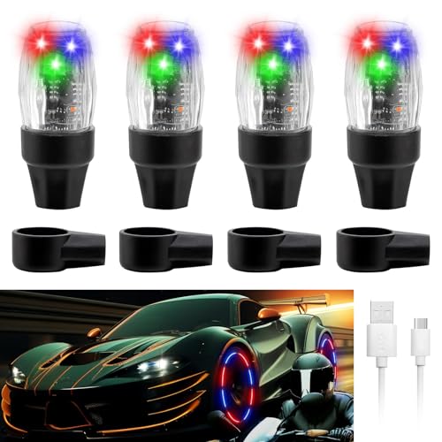 4 PCS Tire Valve Light Colorful LED Car Wheel Lights Waterproof Flash Lantern Tire Valve Stem Cap Lamp Automotive Decoration Accessories for SUV Truck Motorcycle Bike Bicycle (4 Colorful) - color: 4 Colorful