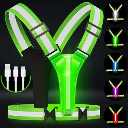 LED Reflective Vest Running Gear, 5 Colors Light Up Safety Vest | Rechargeable High Visibility Running Vest, Adjustable for Men Women. Ideal for Night Running, Walking, Cycling & Jogging. - color: Bright Green
