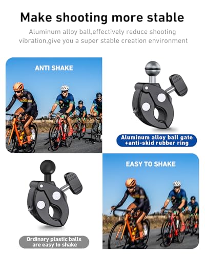 TELESIN Camera Clamp Mount Bike Motorcycle Handlebar Mounts Accessories,360 Ball Joint Tube Roll Bar Holder Clip for GoPro Mission 1 PRO/DJI Osmo Pocket 4/ Action 6 5 4/ Insta360 Luna Ultra/Xtra Muse