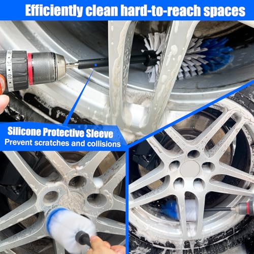 Car Wheel Brush Kit, Soft Drill Wheel Cleaner Brush, Tire Brush, Detailing Brush, and Detailing Pads, No Scratches Car Wheel Cleaning Kit for Wheels, Tires, Rims, Engines, Exhaust(Blue+White, 6 Pack) - color: Blue+white 6 Pk