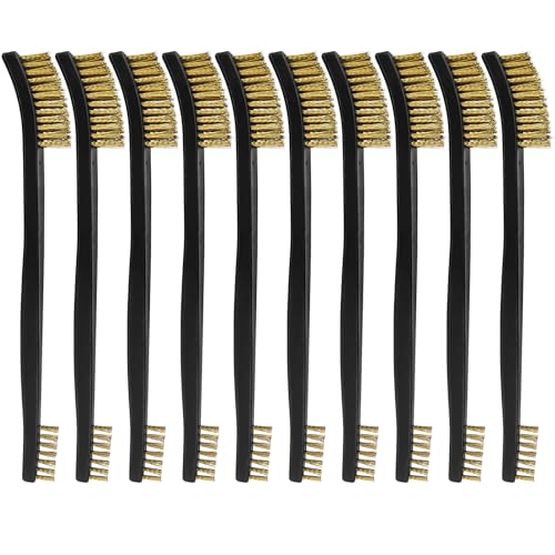 10 Pack Gun Cleaning Brushes, Double Ended Brass Wire Brush Set with Nylon Handle for Metal Parts, Hardware Tools, and Detailed Cleaning Tasks - size: 10 pcs Brass