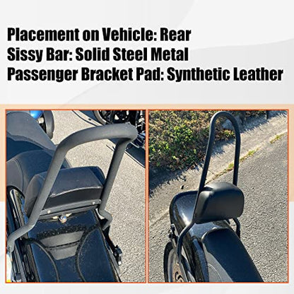 ECOTRIC Motorcycle Detachable Sissy Bar Backrest Pad Compatible with 2006-2017 Harley Davidson Fatboy Fat boy LO FLSTF Softail FXST FLST CVO Rear Passenger Adjustable Back rest Black Steel