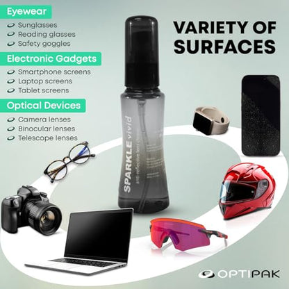 Sparkle Vivid Anti-Reflective Safe Lens Cleaner Spray Kit - (2) 2oz Glasses Cleaner Spray & (2) Microfiber Cloth for Eyeglasses, Sunglasses, Lenses, Screens and Camera Cleaning Kit (4 Piece Set) - style: Black | 2x2oz Lens Spray + 2 Microfiber Cloth