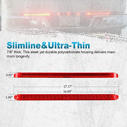 Partsam 2PCS 17 inch Red LED Trailer Light Bar 23 LED Third Brake Light Trailer Center Light Bar with Stop Turn Tail Functions Waterproof Surface Mount for Trailers Cargo
