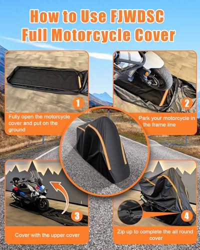 Full Enclosed Motorcycle Cover Waterproof Outdoor/Indoor Storage Waterproof Motorcycle Cover Heavy Duty with Reflective Strips Fits Touring Motorcycles Length up to 108" with Side+Top Box - size: 3.(3XL)108L" x 45"W x 59"H