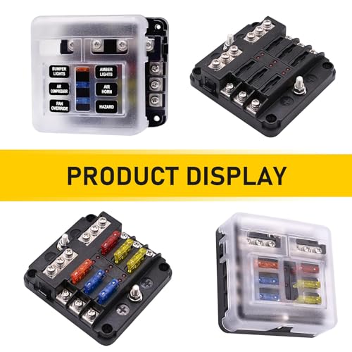 12 Volt Fuse Block, Waterproof 6 Way 12 Volt Fuse Box, ATO/ATC Marine Fuse Panel with LED Indicator Damp Proof Cover, Light Universal for Car Marine RV Truck