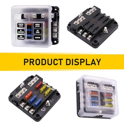 12 Volt Fuse Block, Waterproof 6 Way 12 Volt Fuse Box, ATO/ATC Marine Fuse Panel with LED Indicator Damp Proof Cover, Light Universal for Car Marine RV Truck