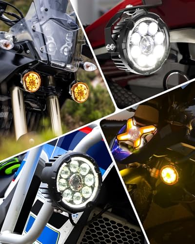 CO LIGHT 4.5 Inch Motorcycle Fog Lights 120W White/Yellow Auxiliary Lights with Hilo Beam Amber DRL LED Pod Lights with Amber Cover and Wiring Harness for Motorcycle ATV UTV Night Riding ADV Touring - color: D040