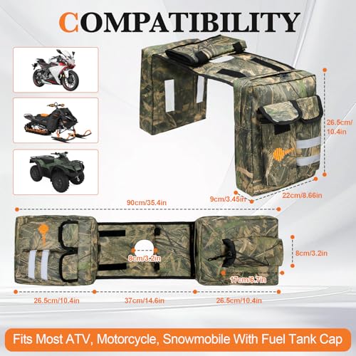 ATV Saddle Bag with Map Pouch & Cooler, Water-Resistant Hunting Tank Pack for All-Terrain Vehicles, Compatible with Most ATVs, Snowmobiles, Motorcycles & Bicycles (Camo Reed) - color: Camo Reed