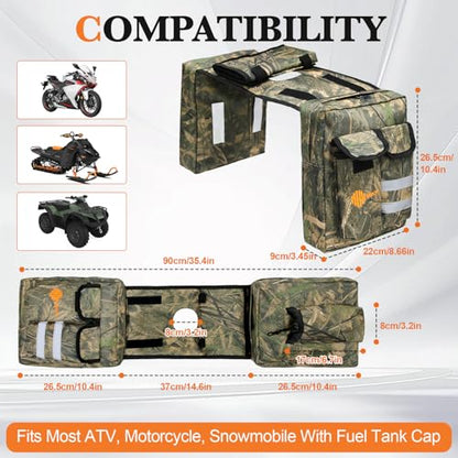 ATV Saddle Bag with Map Pouch & Cooler, Water-Resistant Hunting Tank Pack for All-Terrain Vehicles, Compatible with Most ATVs, Snowmobiles, Motorcycles & Bicycles (Camo Reed) - color: Camo Reed