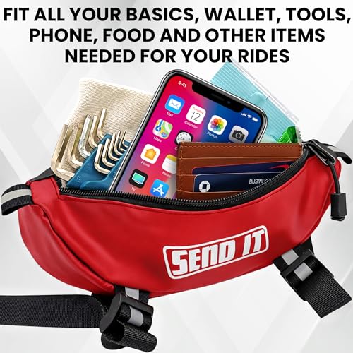 Waterproof Dirtbike Handlebar Bag | Compact Motorcycle Handle Bar Storage Pouch | Universal Fit Dirt Bike Bag for Trail & Adventure Riding | Durable Surron Bar Bag - Red - color: Red