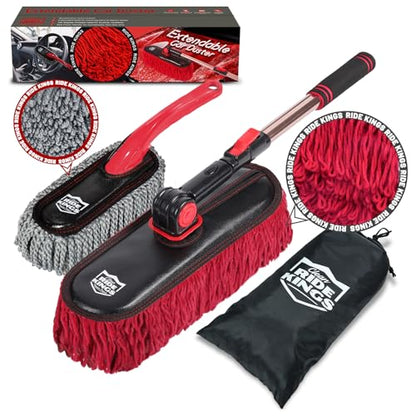 Car Duster Exterior Scratch Free, Extendable Handle, Detail Brush Kit for Vehicles, Wax Cotton Fabric, Waterless Wash Treatments，Car Care Equipment，Gifts for Men Women - color: Dark Red
