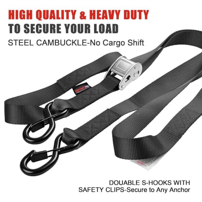 AWELCRAFT Motorcycle Tie Down Straps (2 Pack),3300lb Break Strength,1.5in x 8FT Steel Cambuckle Dirtbike Strap,Integrated Soft Loops & Double S-Hooks with Safety Clips,Lab Tested,Black - color: Black