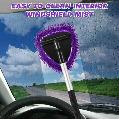 Baderke 9 Pcs Car Windshield Cleaner Tool Kit with with Extendable Handle, Microfiber Towel Pads, Sponge, Ventilation Brush, Empty Spray Bottle for Auto Glass Wiper Suvs Rvs & Home Windows(Purple) - color: Purple