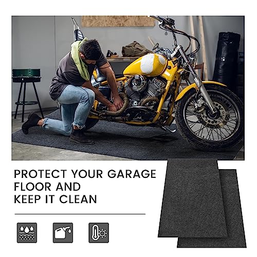 Tinideya 2 Pcs 32 x 60 Inch 3mm Thick Oil Spill Mat for Motorcycle Small Car Golf Cart, Reusable Garage Floor Mat Under Car, Rubber Backing Protect Floor from Oil Drips, Spills, Splashes and Stains