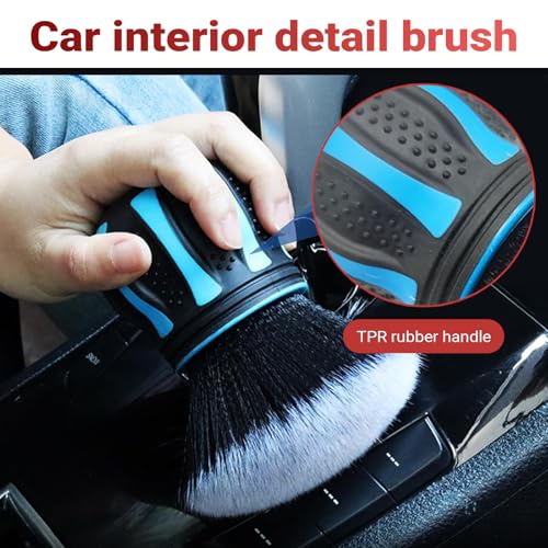 Car Detailing Brush, Automotive Ball-shaped Detail Brush, Ultra Soft Cleaning Brushes with Storage Rack, Universal Auto Interior Cleaning Tool, for Most Cars (Blue) - color: Blue