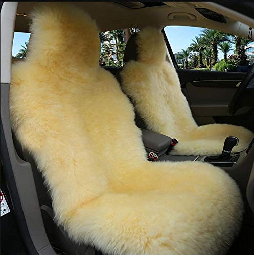 Winter Warm Authentic Australia Sheepskin Car Seat Cover Luxury Long Wool Front Seat Cover Fits Most Car, Truck, SUV, or Van (Beige) - color: Beige
