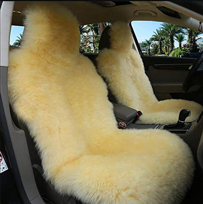 Winter Warm Authentic Australia Sheepskin Car Seat Cover Luxury Long Wool Front Seat Cover Fits Most Car, Truck, SUV, or Van (Beige) - color: Beige