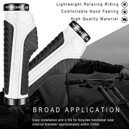TOPCABIN Ergonomic Bike Grips - Widen Holding Rubber Grips with Aluminum LockGrips for Mountain & Road Bikes - color: Knife Style, White/Black (Aluminum Lock Plug) 1 Pair