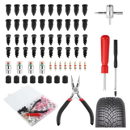 Flat Tire Plug Kit,Self-Service 2-Size Tire Repair Rubber Nail Kit Includes Tires Pressure Monitor/Repair Screws/Pliers/Screwdrivers,Flat Tires Repairs Kits for Vacuum Tubeless