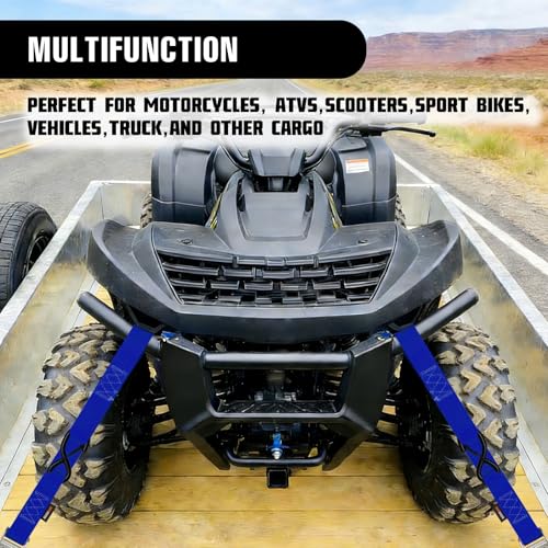 2PK 1.5" x 8FT Motorcycle Tie Down Straps, 3,000lb Break Strength, Heavy Duty Cambuckle, Safety S-Hooks & Soft Loops for Dirt Bike, ATV, UTV, Boat, and Kayak, Durable and Easy to Use, Blue - color: Blue