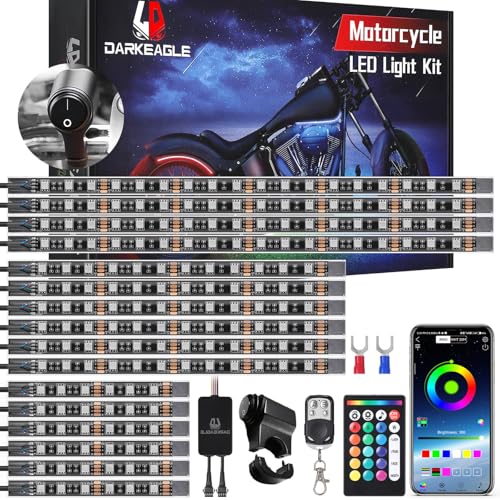 16PCS Motorcycle RGB LED Light Kit with Handlebar Switch Brake Turn Signal, Multicolor Underglow Lights with APP/RF Remote, Neon Strips Accent 12V Waterproof for Cruiser,Touring & Adventure Motorcycle - size: 16PCS w/Handlebar Switch