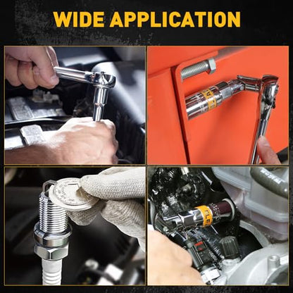 ELEAD 8-Piece 3/8" Drive Spark Plug Socket Set with Universal Joint, Spark Plug Gapper and 6" Extension Bar, SAE & Metric, 5/8", 3/4", 13/16", 14mm, 18mm, CR-V Sockets with Rubber Holding Rings - size: 8-Piece Spark Plug