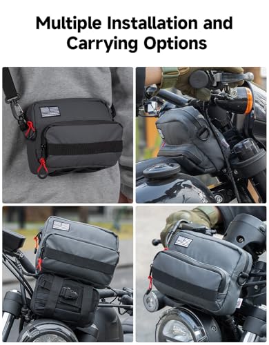 KEMIMOTO Motorcycle Handlebar Bag Universal Motorcycle Tool Bag Bicycle Bar Bag, Front Fork Storage Accessory, Sissy Bar Bag Compatible with Cruiser Softail Dyna Sportsters (Grey Carbon Fabric) - style: Grey Carbon Fabric