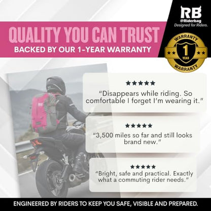 Reflective Motorcycle Backpack – Hi Viz EDC Commuter Bag for Riders, Night Travel, and Daily Use with Helmet Holder, Laptop Compartment, Ventilated Back, Urban Gear (pink backpack) - color: Pink