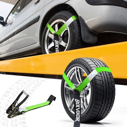 4 Pack Car Tie Down Straps for Trailers - 2" x 96" - 9900LBS Break Strength - Heavy Duty Tire Ratchet Straps with Flat Hooks for Hauling UTV, SUV, Truck, Any Cars - color: Green