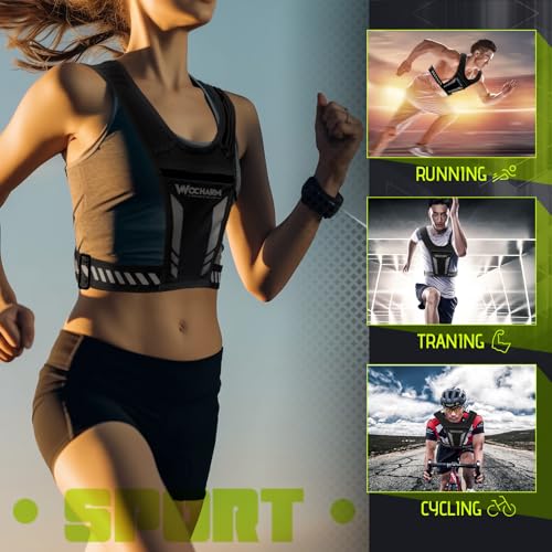 Reflective Vest Chest Phone Holder, Adjustable Hydration Training Workout Gear for Nighttime Running Biking - color: Black