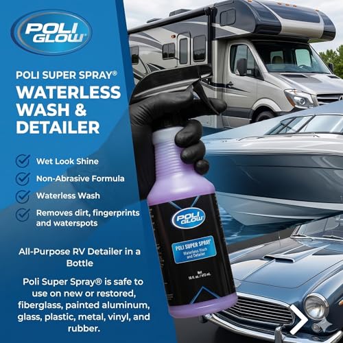 Poli Super Spray® Waterless Cleaner–No Rinse Car, Boat & RV Wash Streak-Free, High Gloss, Non-Abrasive Safe for Gelcoat, Fiberglass, Painted Surfaces, Glass, Plastic, Rubber & Vinyl–Quick & Easy - size: 32 oz