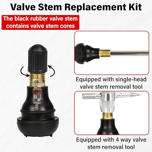 ecocstm Valve Stem Puller Installer Tool, Tire Valve Stem Removal Tool, 6 PCS TR412 Snap-in Tire Valve Stems with 6 PCS Valve Cores, 4 Way Valve Core Remover and Single Head Valve Core Tool (15 PCS)