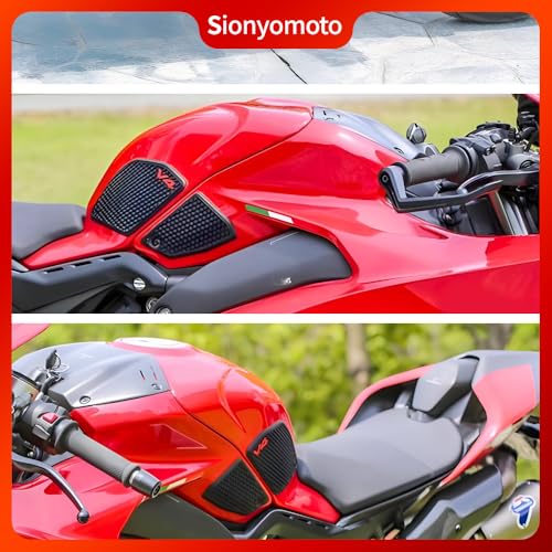 Fuel Gas Tank Pad Protector Stickers Decal Set Compatible with Panigale V4/V4S 2022 2023 2024- Anti-Slip Protective Kit, Black | 4-Piece