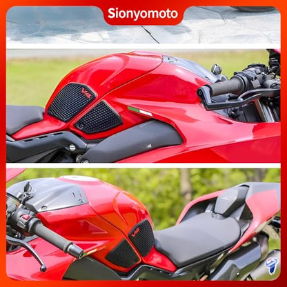 Fuel Gas Tank Pad Protector Stickers Decal Set Compatible with Panigale V4/V4S 2022 2023 2024- Anti-Slip Protective Kit, Black | 4-Piece