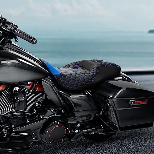 C.C. RIDER Gel 2 Up Rider Driver&Passenger Seat Fit for Harley Touring Road King Street Glide Electra Glide Tri 2009-2023 - color: GEL Seat-Blue