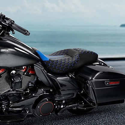 C.C. RIDER Gel 2 Up Rider Driver&Passenger Seat Fit for Harley Touring Road King Street Glide Electra Glide Tri 2009-2023 - color: GEL Seat-Blue