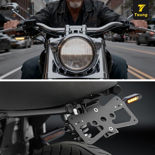 TSUNG Flowing LED Motorcycle Turn Signal Lights Sequential Front Rear Blinkers Indicators Universal Fits for Cruiser Touring Bobber Cafe Racer Street Bikes (Black-Amber) - color: Black-Amber