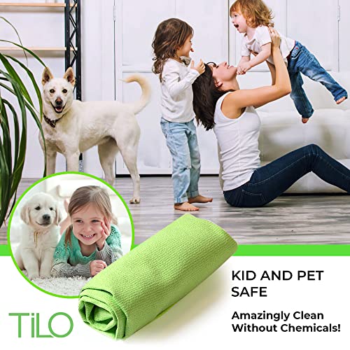 TILO Microfiber Cleaning Cloth – 19x13 Inch Ultra-Absorbent, Reusable Soft Polishing Cloth for Dust, Grease, Dirt – Non-Abrasive – Green - color: Green